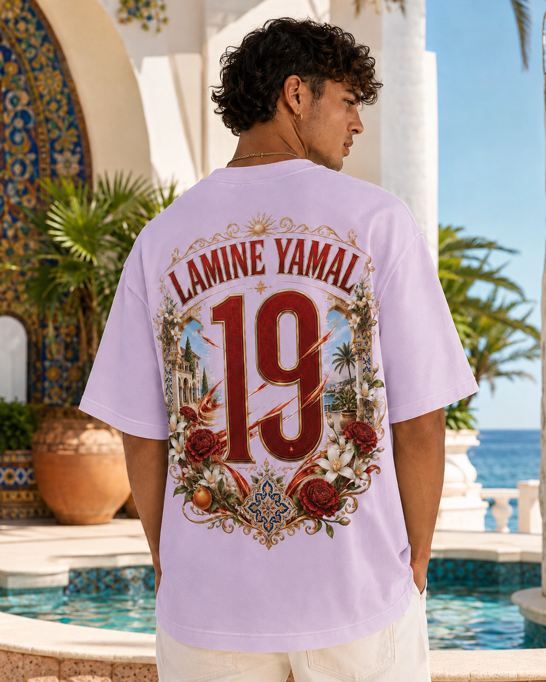 Rising 19 lilac oversized Spain-inspired football T-shirt with premium Mediterranean back print