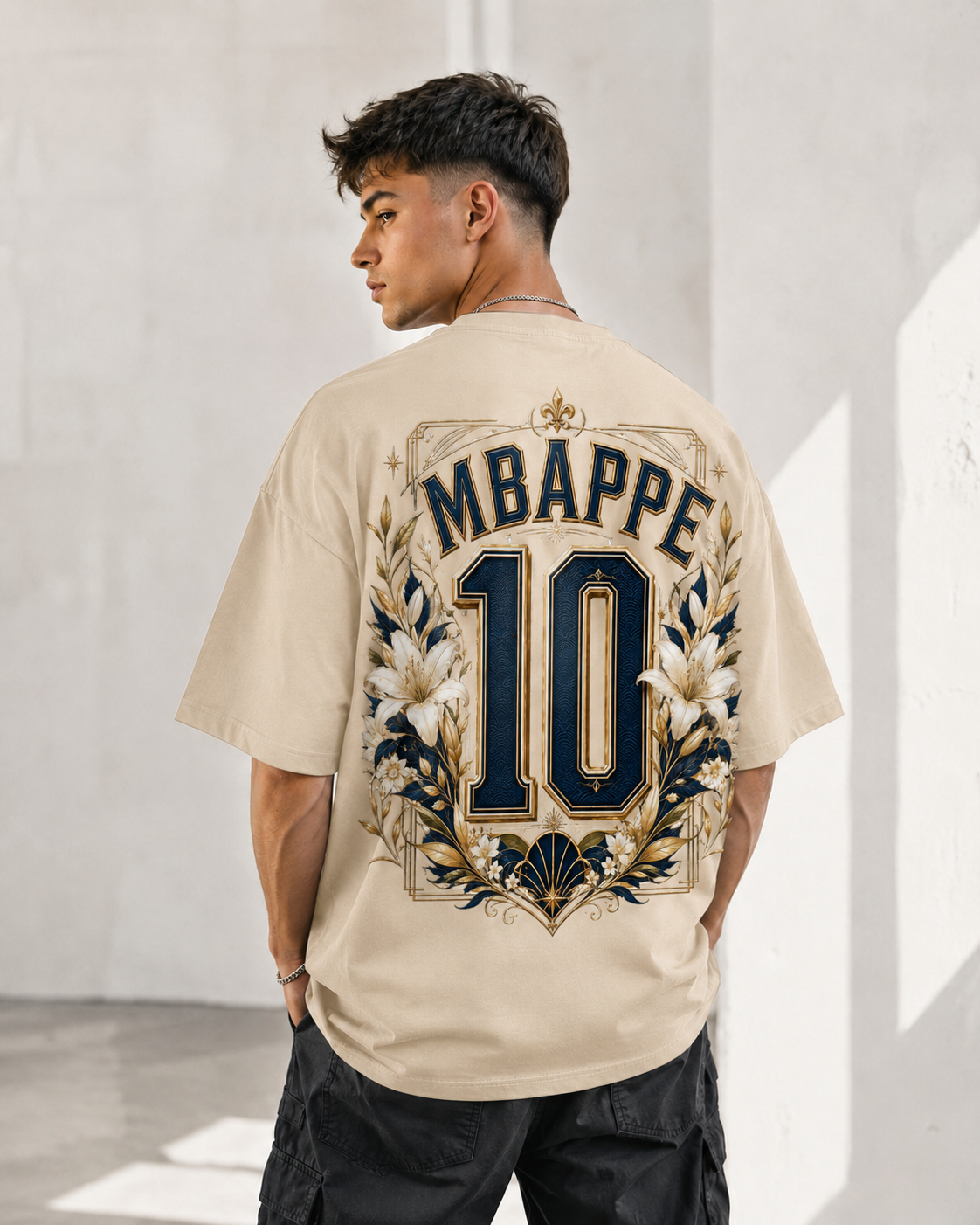Blue Dynasty 10 sand oversized France-inspired football T-shirt with premium number 10 back print