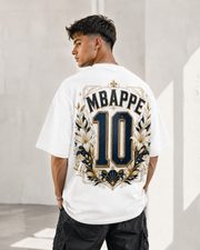 Blue Dynasty 10 white oversized France supporter football T-shirt with blue and gold number 10 back design