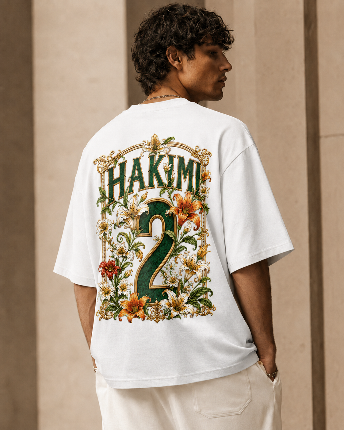 Atlas Energy 2 white oversized Morocco-inspired football T-shirt with floral number 2 back print
