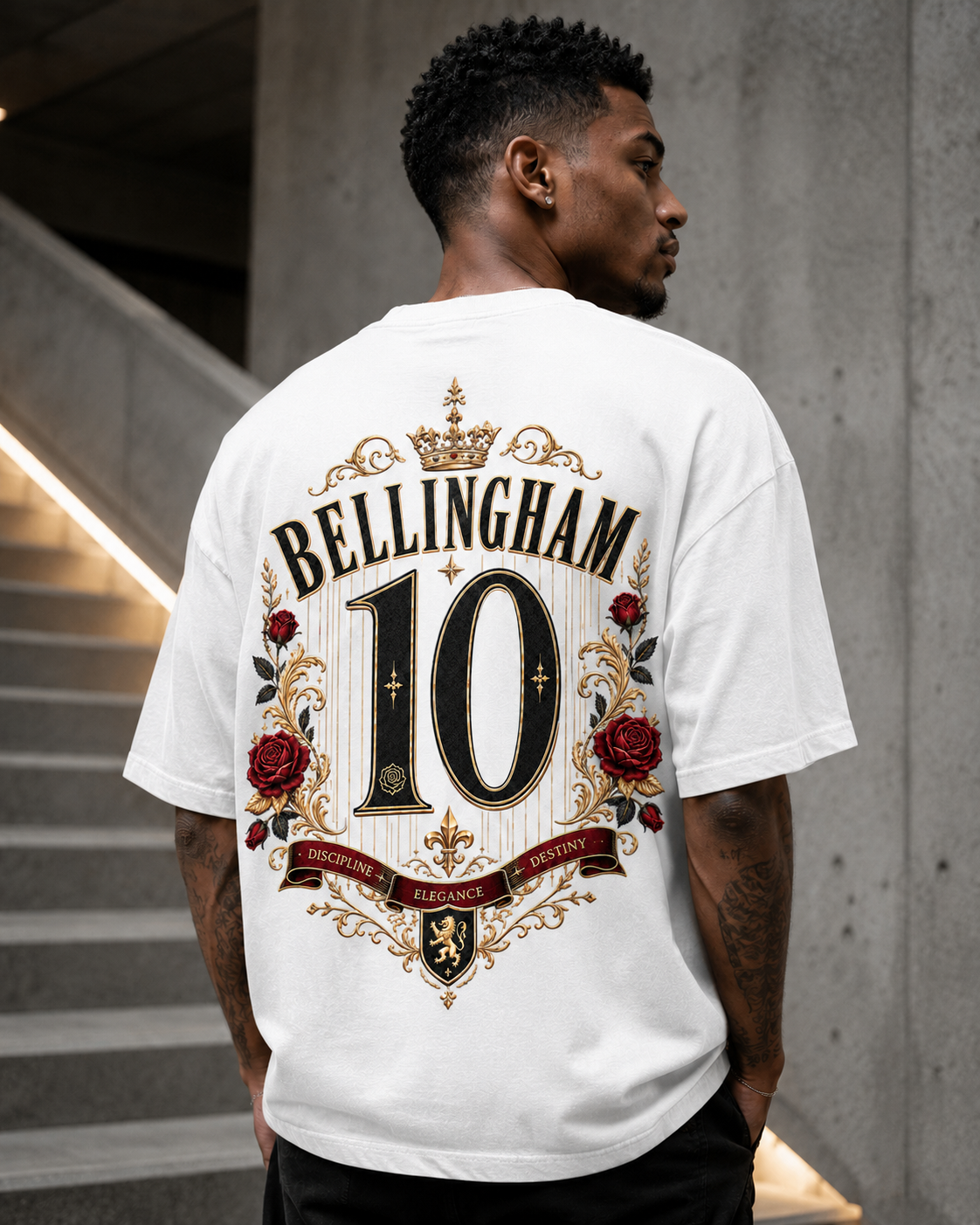 Maestro 10 white oversized England-inspired football T-shirt with floral number 10 back design