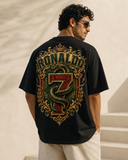 Royal Serpent 7 black oversized Portugal supporter football T-shirt with premium serpent and number 7 back design
