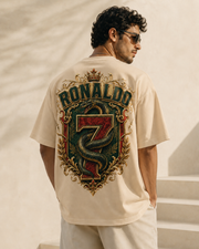 Royal Serpent 7 sand oversized Portugal-inspired football T-shirt with premium green red and gold back print